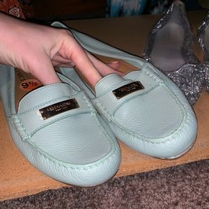Mint blue coach flats